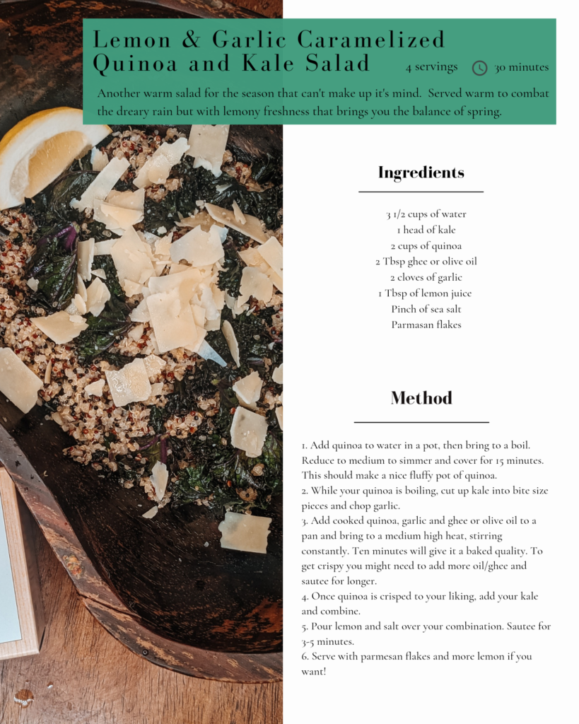 Lemon & Garlic Caramelized Quinoa and Kale Salad recipe