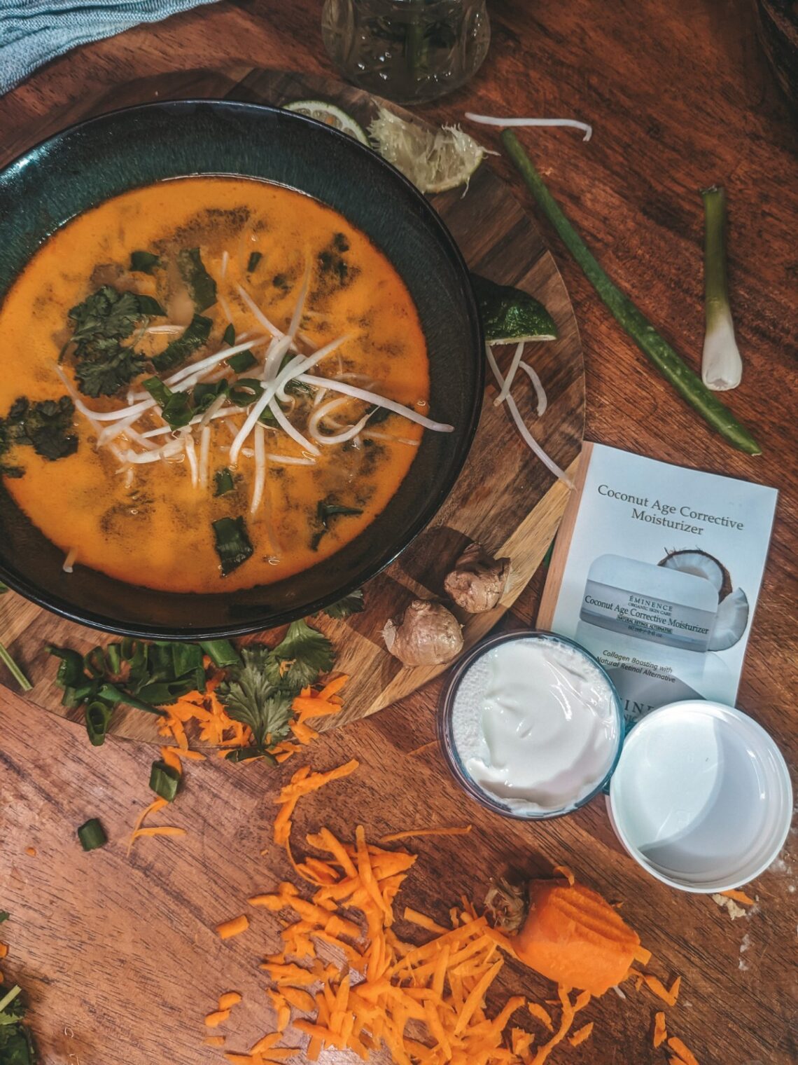 Thai Coconut Curry Soup + Coconut Age Corrective Moisturizer