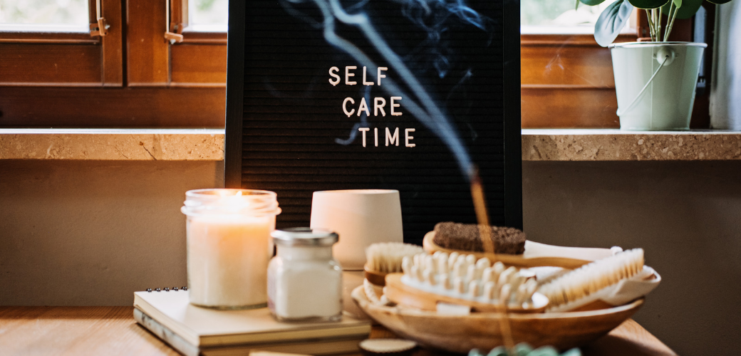 sign for self care time with tools for beauty and self care