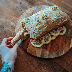 Lemon Poppyseed Bread with Vegan Chamomile Frosting