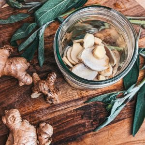 Ginger & Sage in a jar for making an oxymel