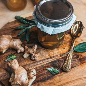 Sage & Ginger Oxymel in a jar