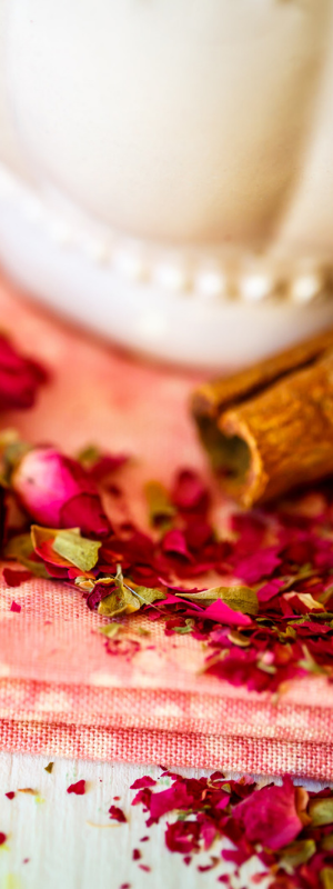 roses and cinnamon for a magic potion for beautiful skin