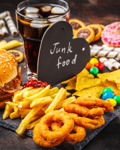 Refined sugars, soda, junk food, fast food are all the worst foods for clear skin